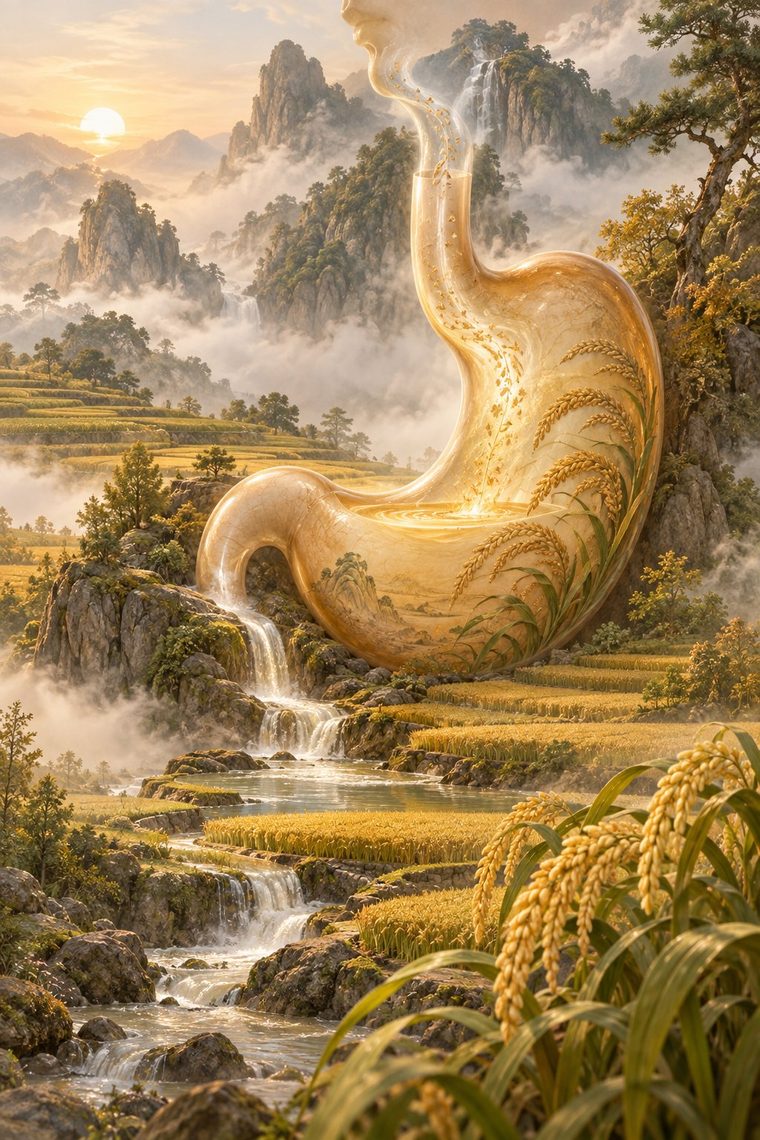 Illustration symbolique du méridien de l'Estomac