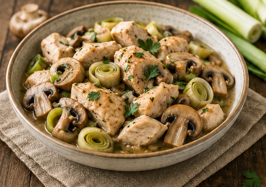 Poulet, Poireau & Champignons au Riz