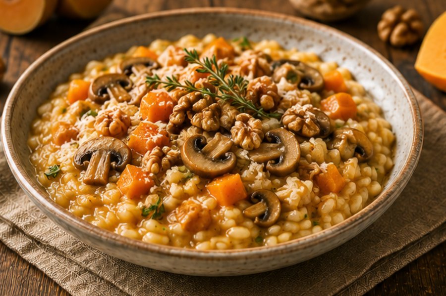 Risotto d'Automne, Courge, Champignons & Noix